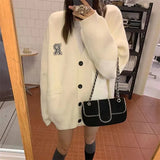Fongt Wind Oversize Increase Thick Knit Letter Embroidered Sweater Coat Female Loose Autumn Winter Women's Clothing-Outfit