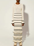 Fongt Leaf Side Knitted Dress Autumn And Winter 2024 Impact Color Splicing Elegant Retro
