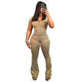 Fongt Women's Spring New Solid U-Neck Short-Sleeve Waist Pick-Up Trousers Jump-Up