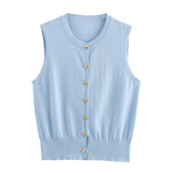 New Simple Round-Neck Knitted Cardigan Vest 8851104-Outfit
