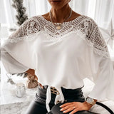 Lace Stitching White Shirts Vintage Plus Size