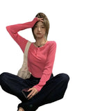 Fongt Sense Long-Sleeved T-Shirt Female 2024 Spring And Autumn New Korean Version Slim Careful Machine Bottom Shirt Short Student