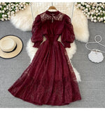 Fongt Wind Collar High-Rise Thin Foam Sleeve Lace Dress Bohemian Seaside Holiday Dress Dress