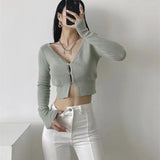 New Autumn Style Cardigan V-Collar Button High Waist Exposed Navel Short Slim Women's Sweater-Outfit