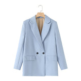 And Summer 2024 New Simple Loose Double-Breasted Suit Jacket New Suit For Women In Spring And Autumn-Outfit