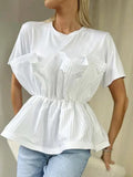 Fongt 2025 Fashion New Elegant Style Collar Folded Waist Splicing Design Sense Short-Sleeved Shirt