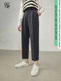 Women's Winter Waist Decoration Thickened Dark Gray Casual Cropped Trousers Camel Color Straight All-match Suit