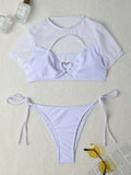 2024 New Sexy Hollow Mesh Spliced Love Diamond Split Swimsuit