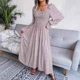 Spring And Summer Collar Long-Sleeved Holiday People Cotton Dress 100 Folds Long Dress Women's
