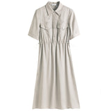 Office Lady Temperament Tooling Style Oversize Dress Women High Waist 2021 Summer New Niche Casual Split