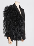 Fongt Personality Suit 2024 Autumn New Fashion Splicing Mesh Flounces Small Suit Coat Female-Outfit