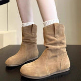 Fongt Amazing Guy ~2024 Korean Version Of Frosted Soft Bottom Pleated Short Boots Female Millard With Skirt Sleeve Pile Boots-Outfit