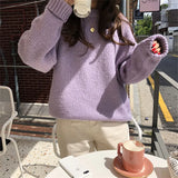 Colors Pink Women Sweater Womens Winter Sweaters Pullover Female Knitting Overszie Long Sleeve Loose Knitted Outerwear White-Outfit