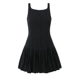 Buttoned Puff Ruched Mini Dress-Outfit