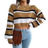 Wind Shooting 2025 Autumn And Winter Casual Striped Long-Sleeved Umbilly Knitted Sweater Women's