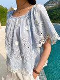 Fongt Three-Dimensional Embroidery French Top Women's European Women's Small Dress Design Small Top Woman Summer