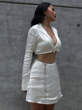 Dress Set Women Outfits Bandage Long Sleeve Crop Top Diamond Mini Skirt Sets White Streetwear Chic Black Two Piece