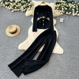 Fongt Goods Fashionable Wearing A Famous Man's High-Level Feeling Strapped With A Waist Suit Collar Long-Sleeved Knitted Top High Waist Broad Leg Trousers