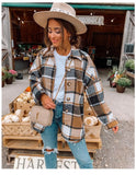 Fongt Net Red Autumn Street Temperament Long-Sleeved Collar Loose Women's Plaid Shirt Long Coat