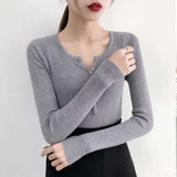 Women's Autumn And Winter Knitted Sweater With 2023 New High-End V Tie Bottom Slim White Long-Sleeved Blouse-Outfit
