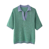 Spring Style Loose Knitted POLO Collar Blouse 6427041 Shorts 6427042-Outfit