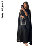 Elegant Casual Muslim Women's Round Neck Loose Swing Shawl Robe Solid Chiffon Dress-Outfit