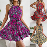 Wind Shooting Spring And Summer Leisure Lotus Leaves Side Smashed Flower Dress Holiday Dress Women's