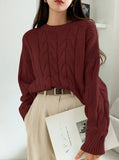 Fongt And Winter Women's Jersey Sweater Loose Round Neck Solid Color Trendy Knitted Shirt