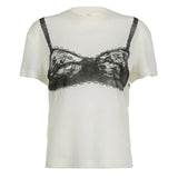 White Bra Print Graphic Tee-Outfit