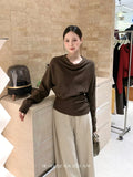 Fongt Xixi 2025 Autumn New White Label Elegant High-Collar Knitted Shirt With Long-Sleeved Top Sweater Female 25J37
