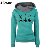 Women Autumn Winter Fashion Cat Prined Long Sleeve Oversized Pullovers Sweatshirt Vintage Warm Hooded Tops Ropa