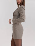 Plaid Buttoned Collar Long Sleeve Mini Dress-Outfit