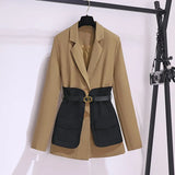 Fongt Dress 2025 High-End Temperament High Impact Belt Suit Splicing Dress