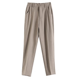 Grey Suit Pants Female Autumn New Ice Silk Pants Hanging Feeling Show Thin Harun Nine Points Casual Straight Tube Smoke Pipe Pants-Outfit