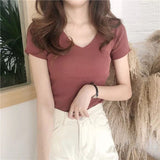 Summer V Neck Short Sleeve Sweater Knitted Fashion Sweaters For Women Pullover Jumper Pull Femme Truien