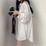 New Spring / Summer Loose Shirt Women's Korean Style Chic Sunscreen Silk Slippery Pendant Sensible Sunscreen Long-Sleeved Medium-Long Shirt-Outfit