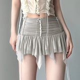 Folds Transparent Mesh Mini Skirt Y2k Irregular Low Rise Patchwork Pleated Skirts for Women Vintage 90s Clothing Ladies-Outfit