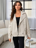 Fongt Autumn Dress Wash PU Leather Lapel Loose Large Version Leather Coat Female Jacket-Outfit