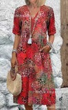 Fongt New Printed Summer V-Neck Casual Holiday Bag Dress Home Clothes Women