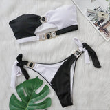 Fongt Sexy Crystal Diamond Bikini Detachable Breast Pad Swimsuit Patchwork Strapless Strap Split