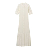 Fongt Summer Women's Fashion Simple Solid Color Button Short Sleeve Knitted Dress