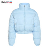 Women Short Puffer Jacket Cotton-Padded Thick Drawstring Parkas Zipper Winter Bubble Coat Warm Casual Hot Street