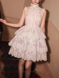 Fongt Dress Women's New Sweet Wind Lace Stitches With High-Sleeveless Short Dresses In Summer