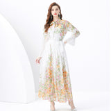 Fongt Suit Women's Long-Sleeved Print Chiffon Top High-Waist Long Skirt Two-Set Women