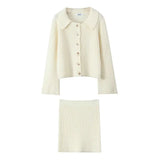 Fongt Spring Long Sleeve Clasp Dress Loose Sweater Tight Skirt Knit Set
