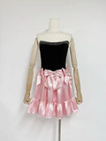 Satin Bow Ruffle Tube Mini Dress-Outfit