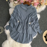 Net Color Tightened Long-Sleeved Shirt-Outfit