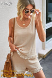 Two Piece Set for Women Summer Suit Tassel Sleeveless Tank Top and Shorts Casual Tracksuit Elegant Outfit 2023
