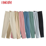 2021 Women High Wasit Suit Pants Trousers Vintage Style Pockets Buttons Office Lady Pants Pantalon