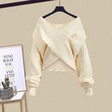 Winter Knitted 2 Piece Sets Women Long Sleeve Knitted Sweater And High Waist Mesh Long Skirts Sets For Women